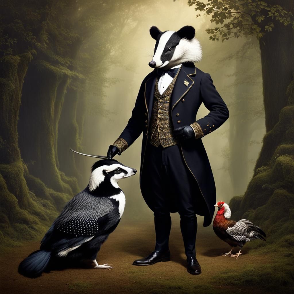Badger-Cockerel Creature in Victorian Suit