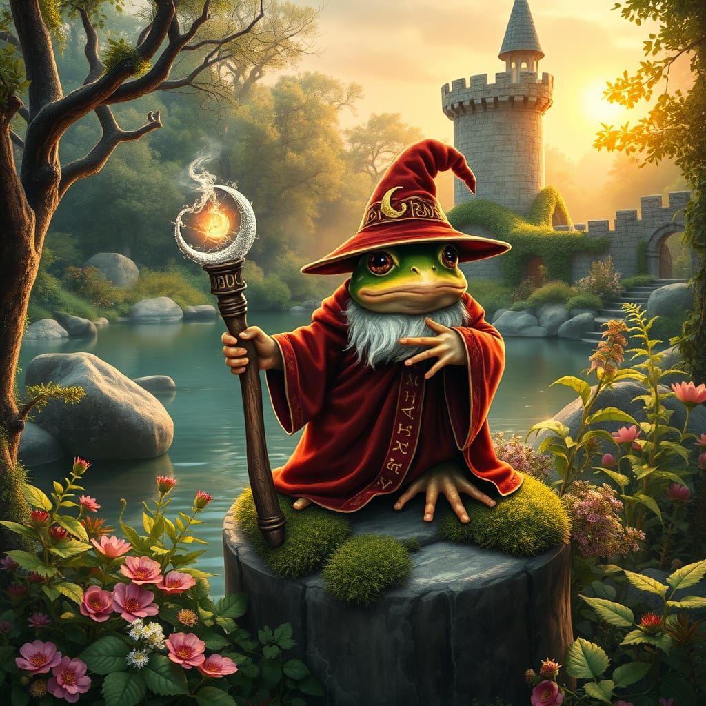 Whimsical Wizard Frog in Velvet Robes