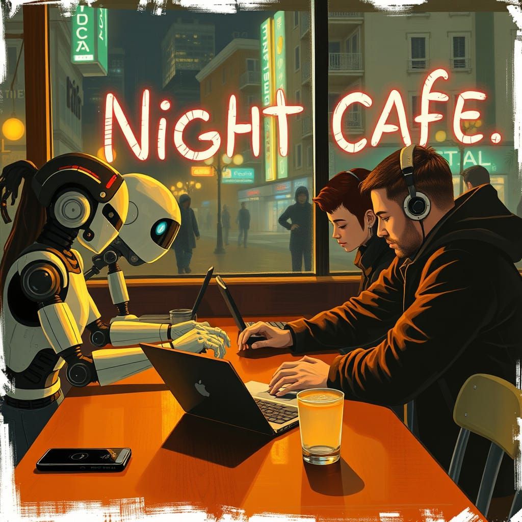 Humans and Robots Create Art Together in a Vibrant Nighttime...