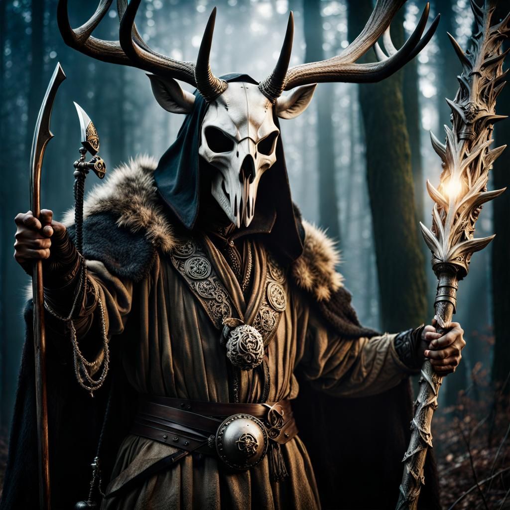 Grim Druid Battles Monsters: Sepia Photo