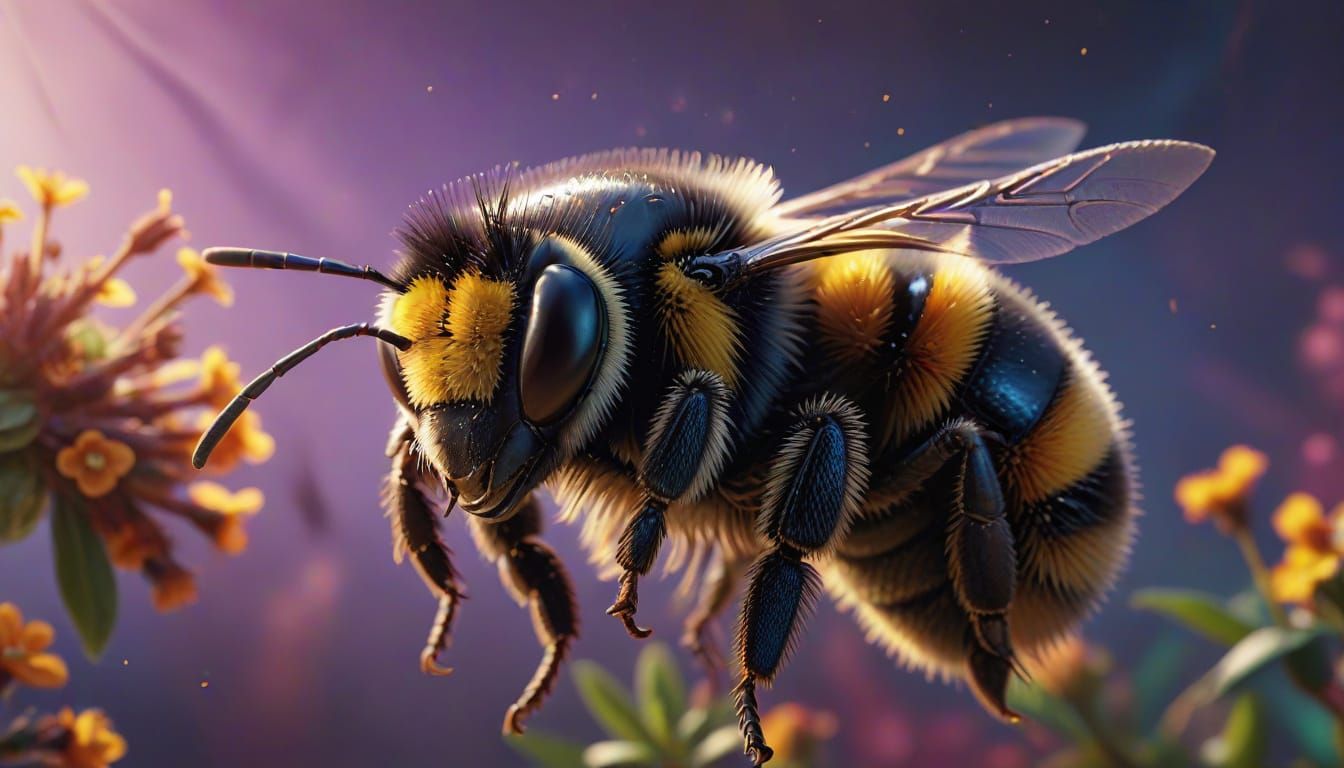 Hyperrealistic Sleepy Bumblebee in Flight