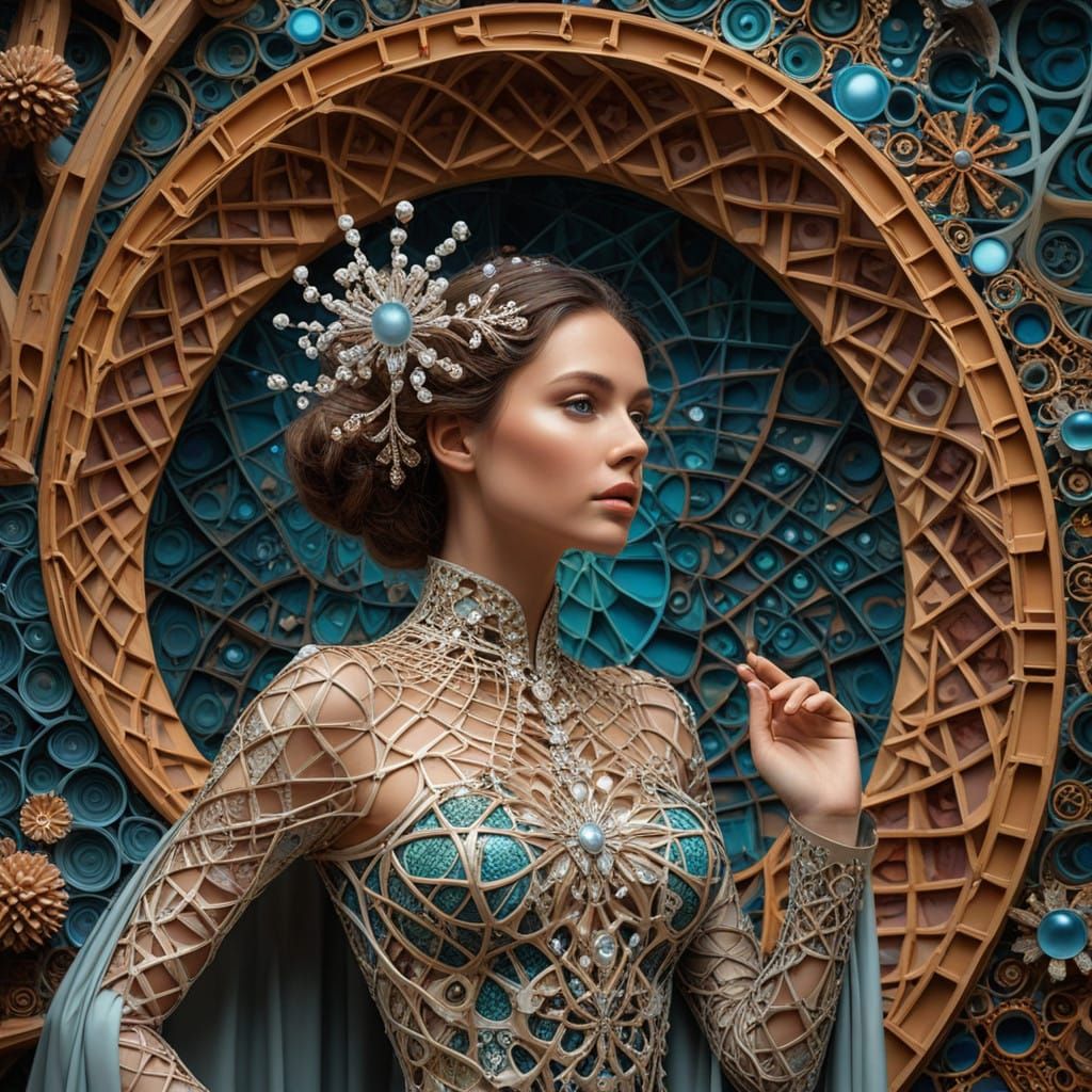 Woman of Science in a Surreal Landscape of Fractals and Geom...