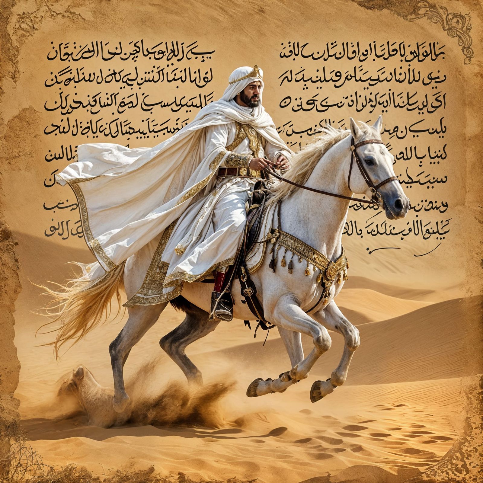 Arabian Knight on Horseback in Desert