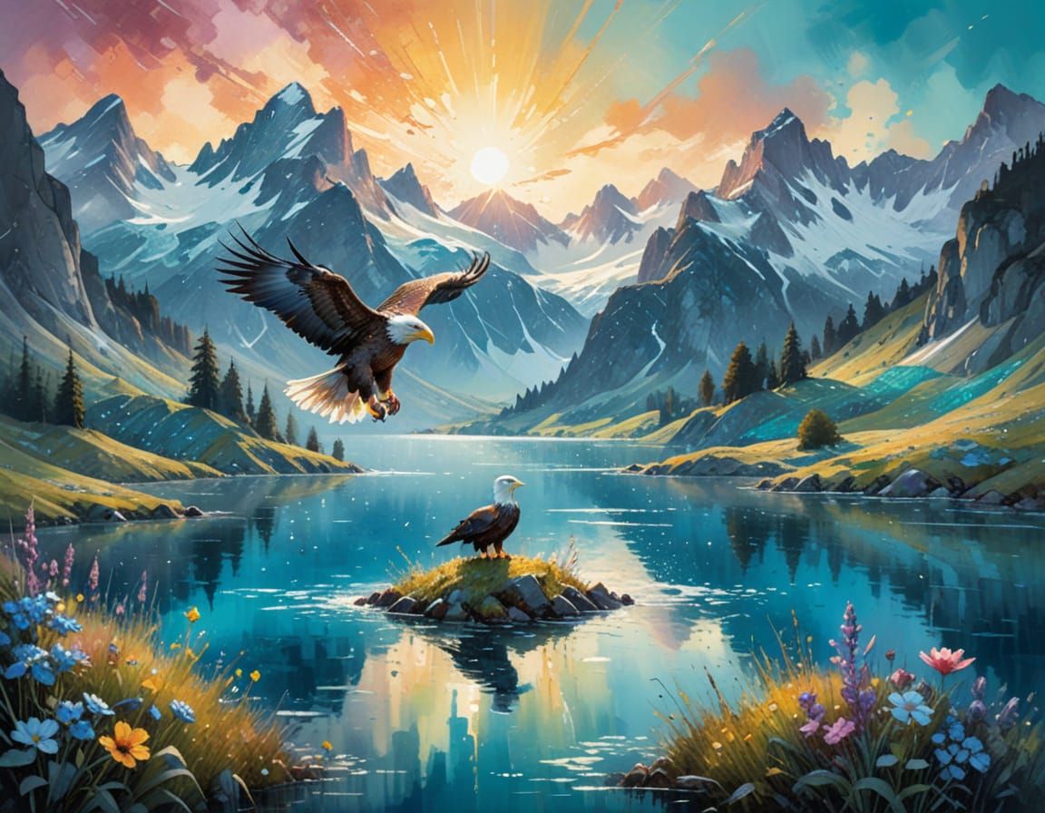 Sapphire Lake: Neo-Impressionist Landscape Painting