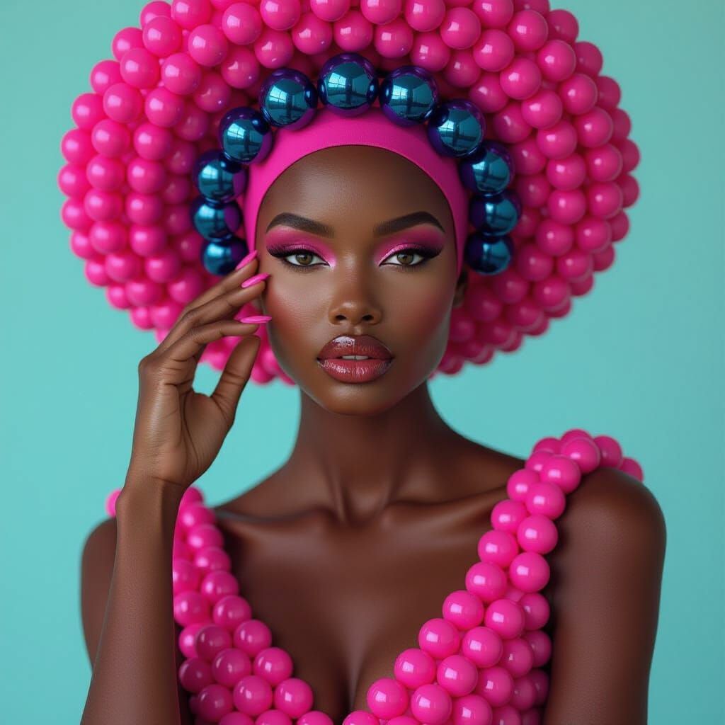 Fashionable Woman in Pink Dress: High-Fashion Photography