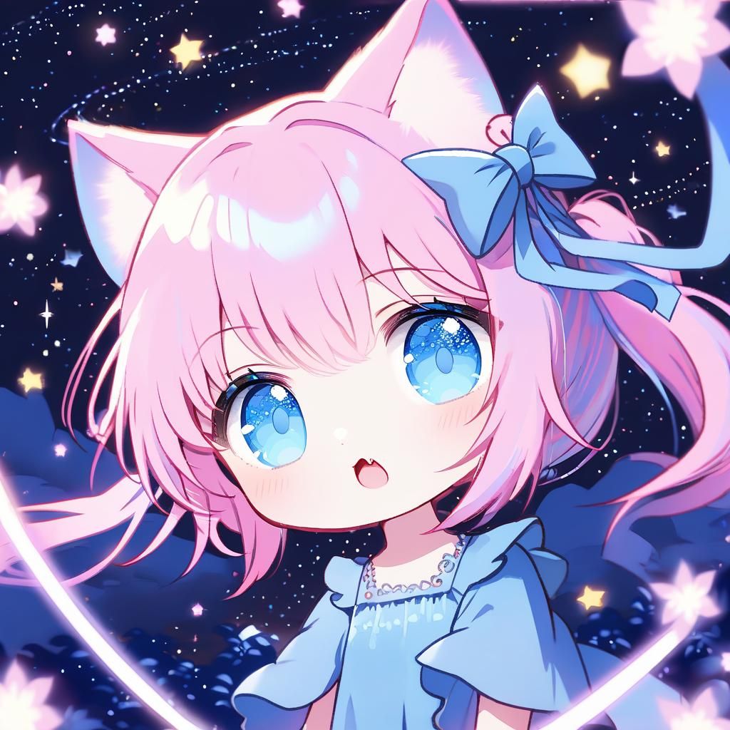 Adorable Chibi Catgirl with Pink Hair and Blue Eyes