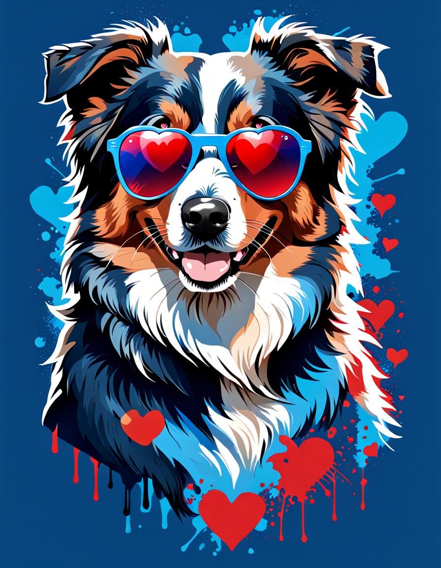 Stylish Australian Shepherd Graffiti Art T-Shirt Design