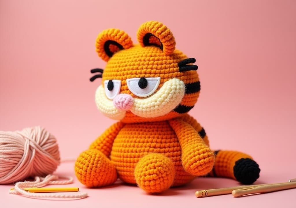 Crocheted Garfield Plush Toy in Pastel Setting