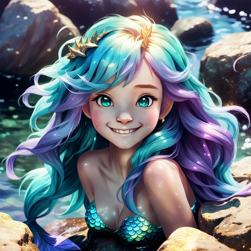 Mischievous Mermaid Portrait in 3D Anime Style