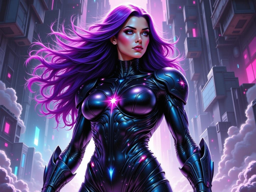 Astranya Voidflare: Cosmic Superhero in Spacepunk Comic Styl...