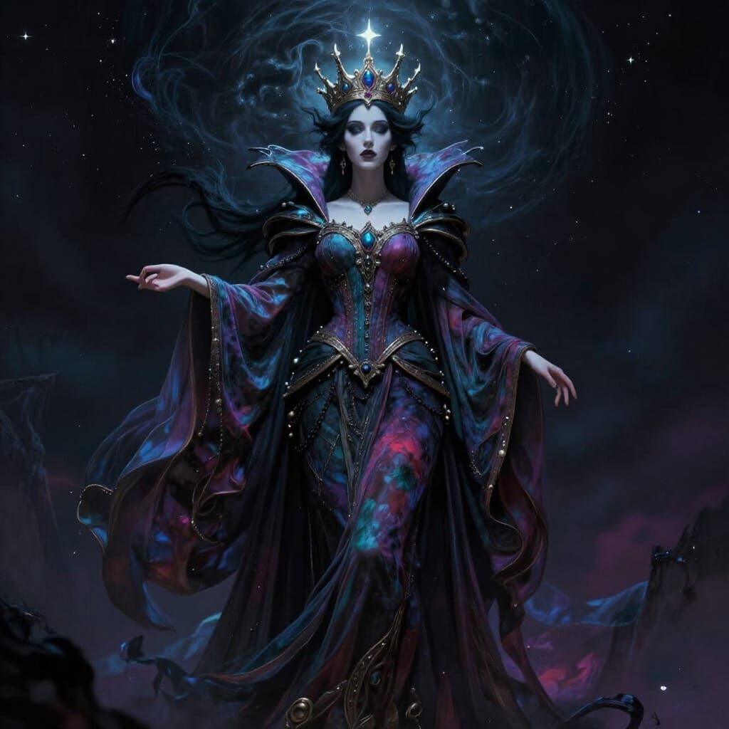 Regal Queen of Air and Darkness in Chiaroscuro Style