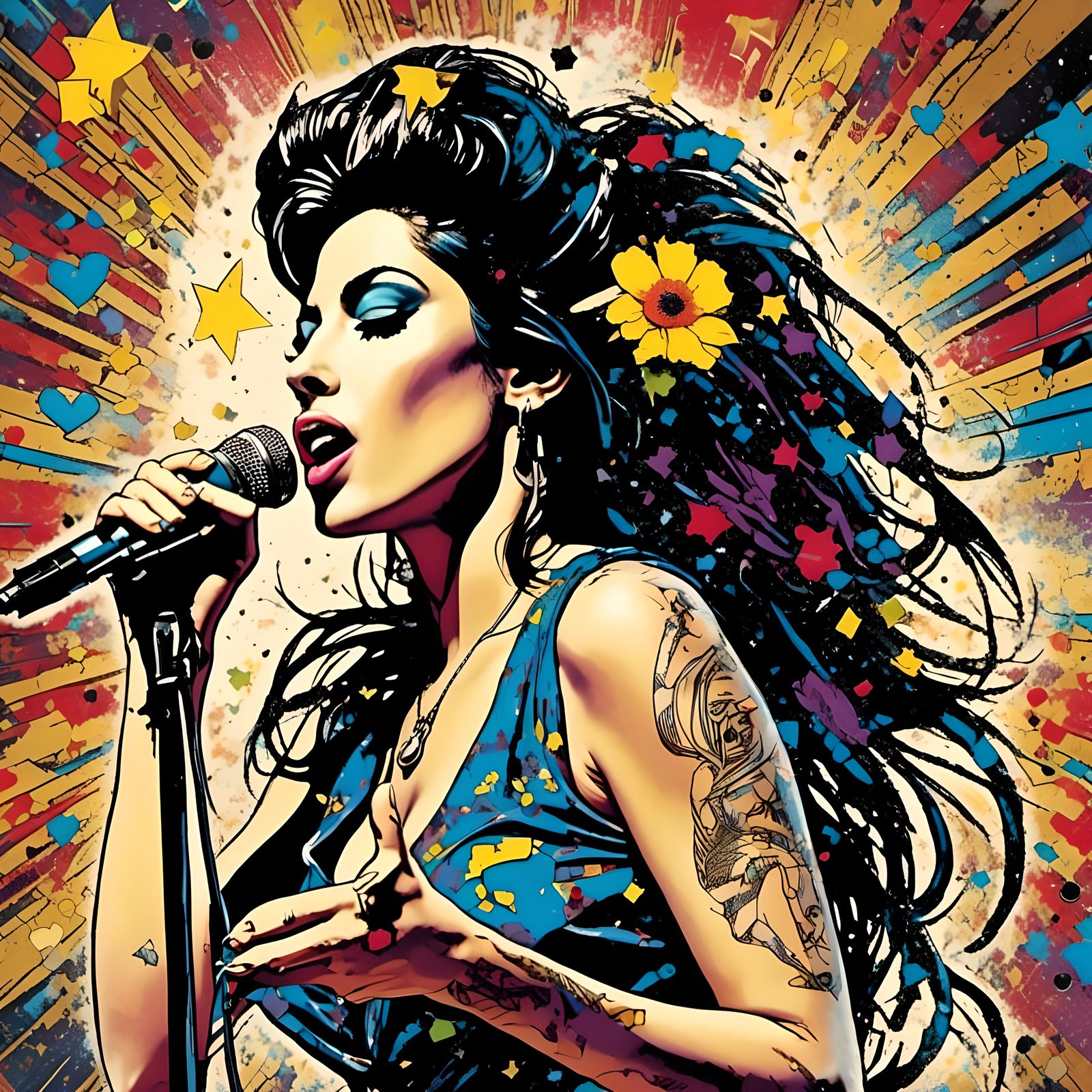 Lioness Amy Winehouse Hybrid in Comic Book Art