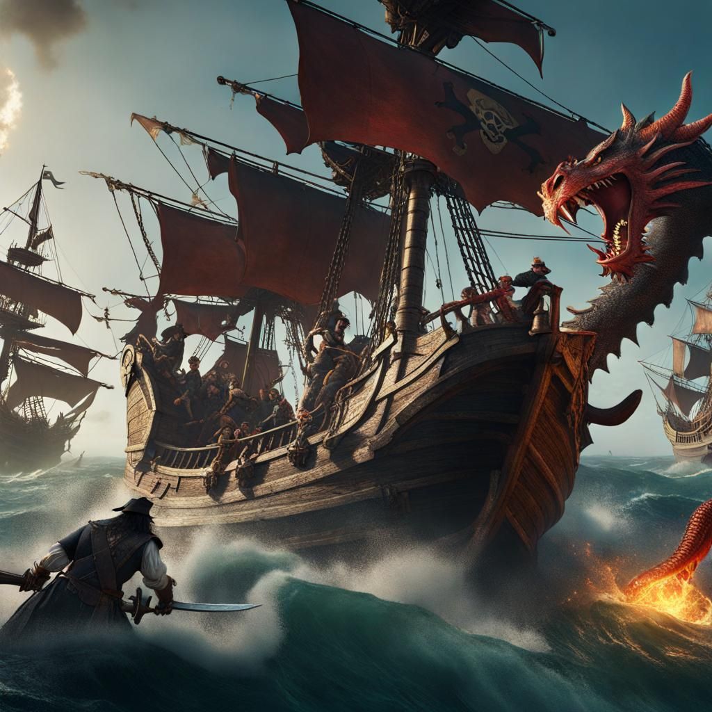 Epic Pirate Dragon Battle Concept Art