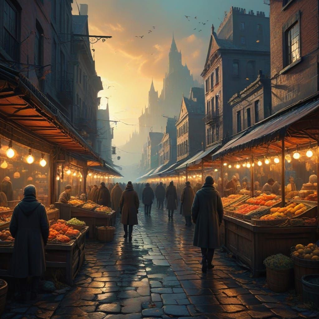 Vibrant Market Scene in Autumnal Splendor