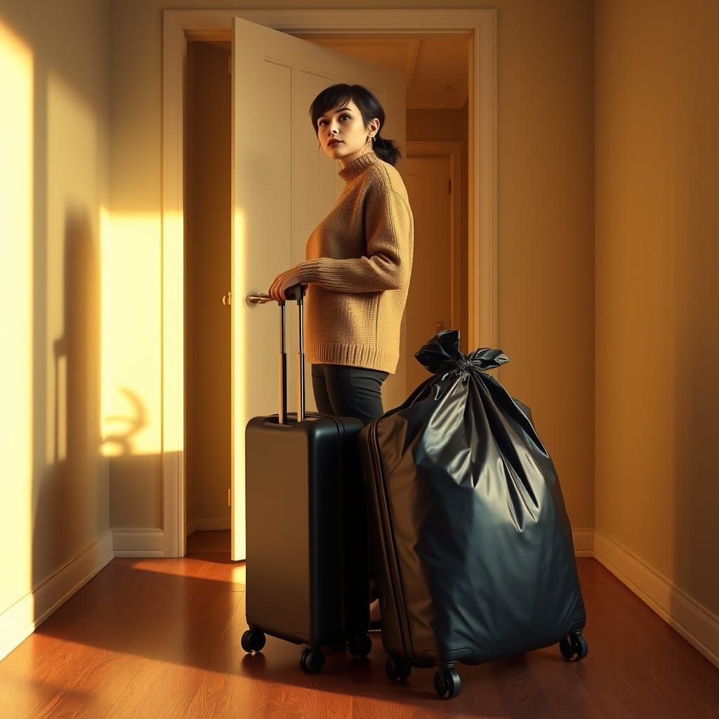 Woman Contemplates Departure in a Cozy, High-Tech Space