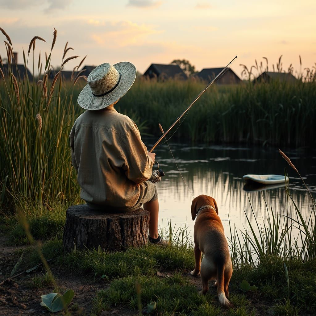 Rural Summer Evening Fisherman in a Sackcloth Shirt
