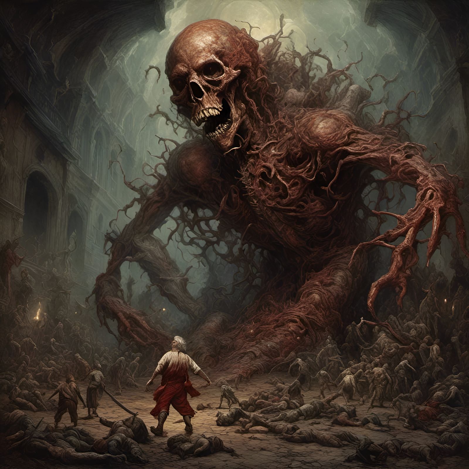 Giant Worm Emerges from Zombie Head in Death Metal Art