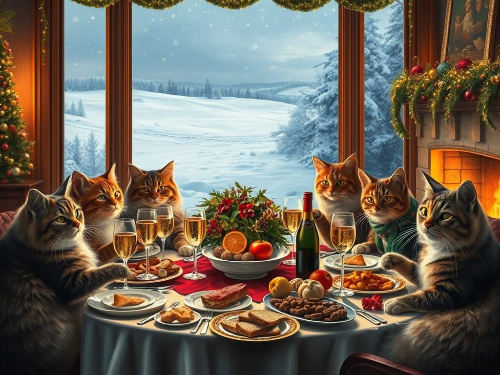 Elegant Felines Celebrate Caturday in Winter Wonderland