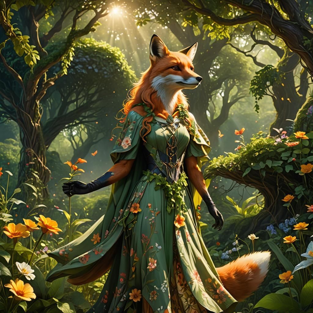 Mystical Fox in Celestial Florals