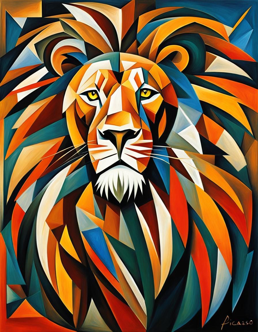 Abstract Lion as Cubist Art: Leadership and Courage