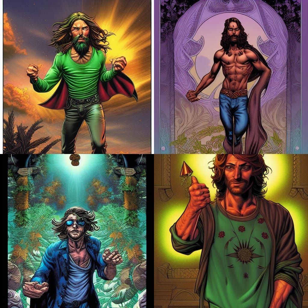 Weed Hippie Superhero in Comic Book Art