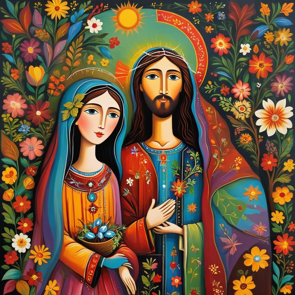 Jesus and Mary Magdalene in Naive Folk Art