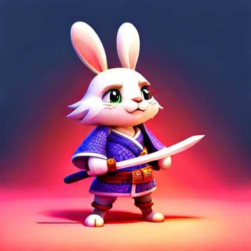 Cute Rabbit Samurai in 3D Digital Art Style