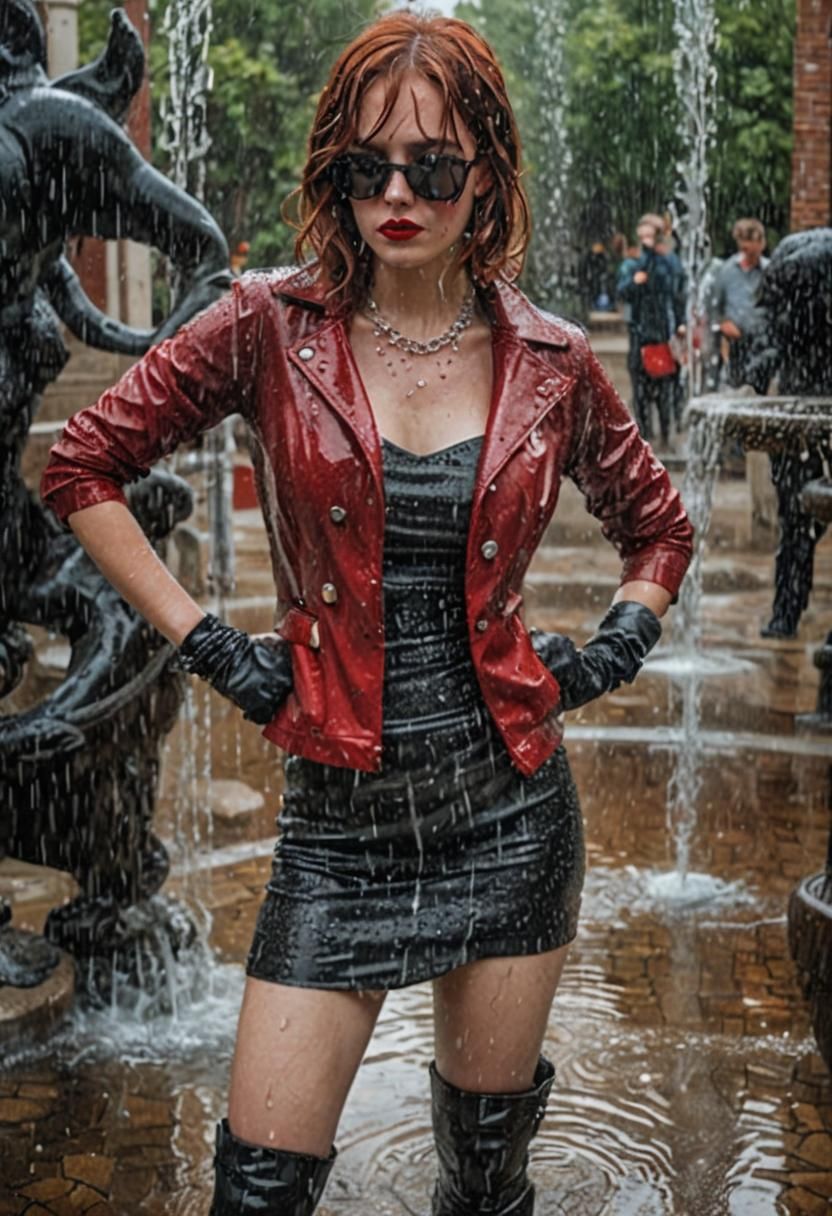 Glamorous Woman in Fountain: Editorial-Style Portrait