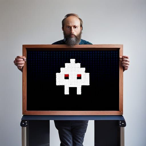 Minimalist 8-bit Pixel Art Space Invader Alien Logo
