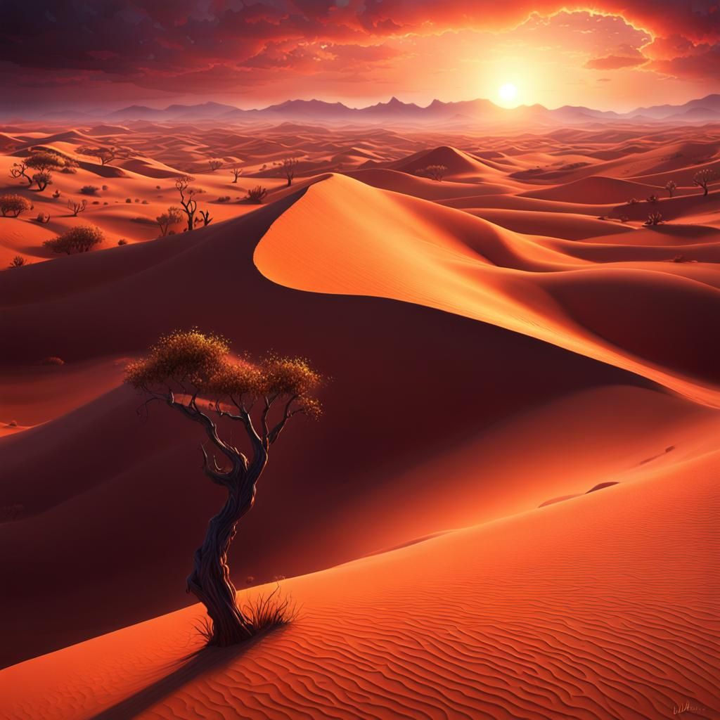 Desert Sunrise Captured by Lone Photographer: Matte Painting