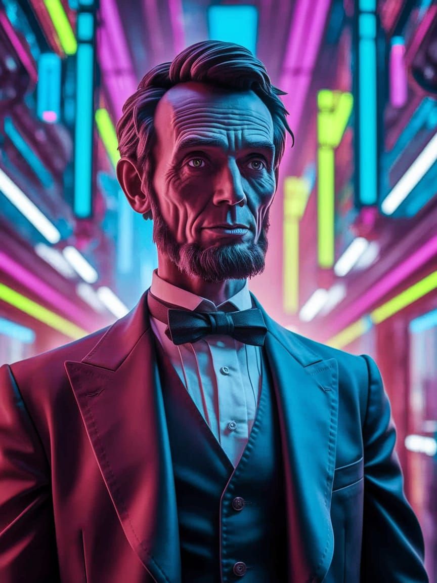 Abraham Lincoln in Cyberpunk Glitch Art Style