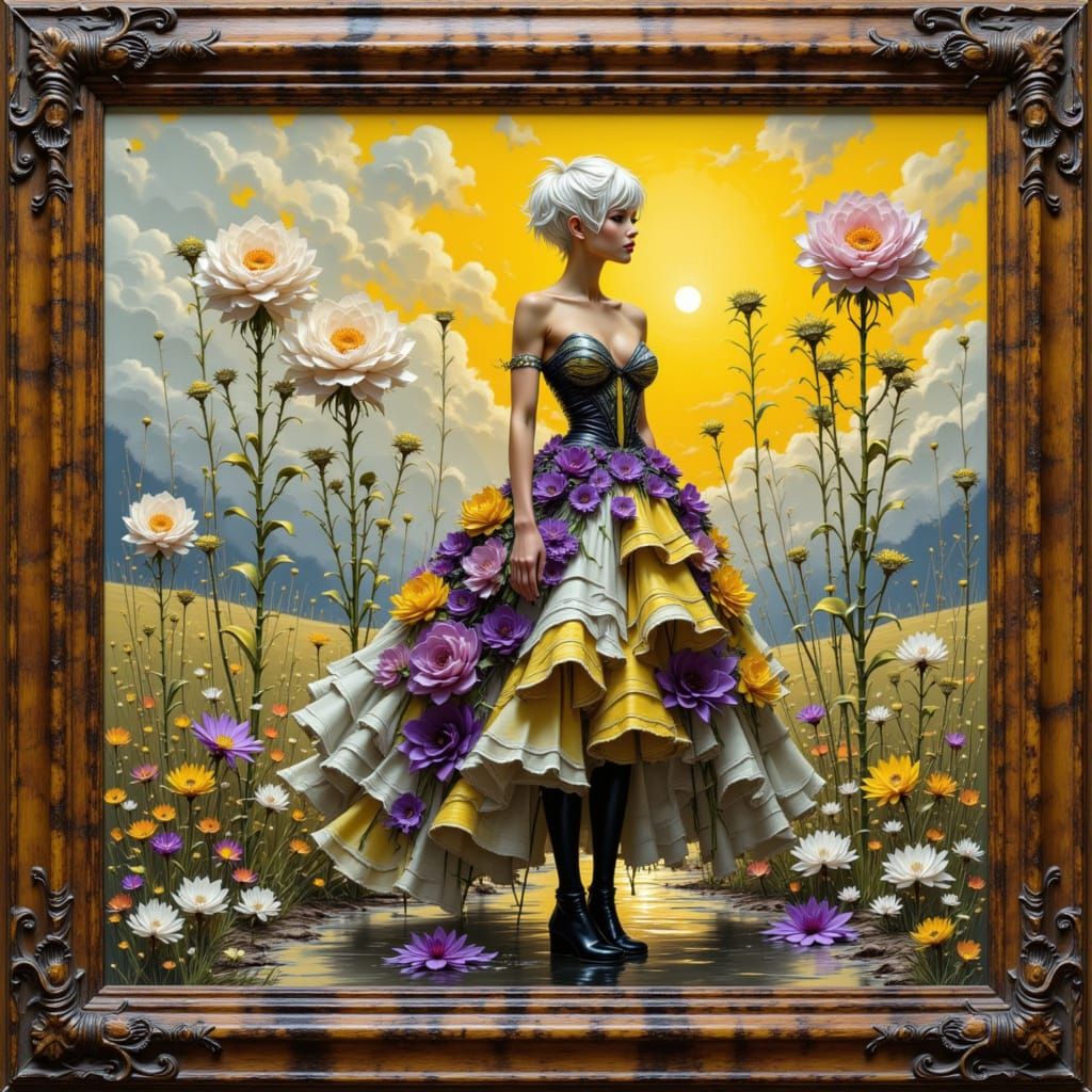 Masterpiece Oil Painting of Woman in Muddy Ballgown