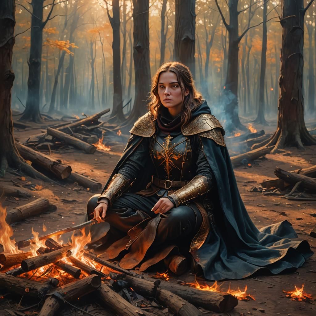 Female Warrior in Mystical Forest, Magical Realism Art
