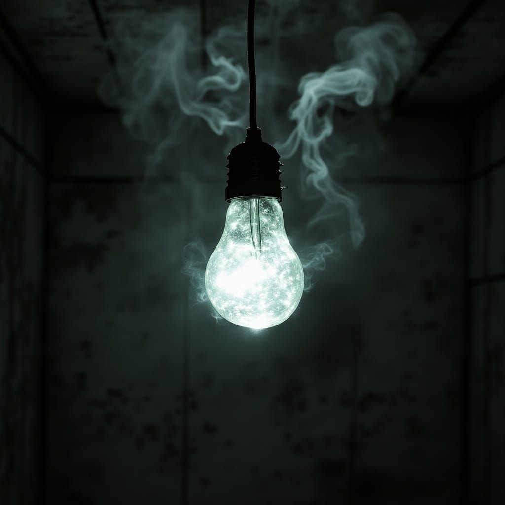 Mysterious Light Bulb Dangles in Dark Kitchen