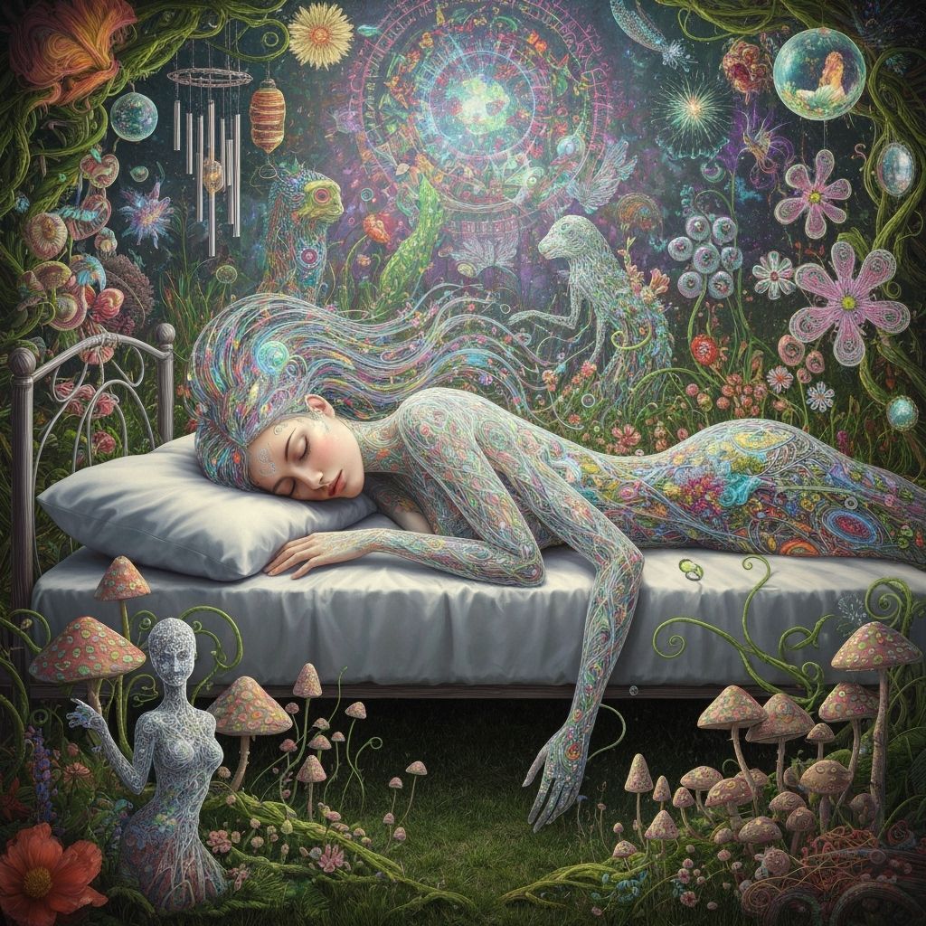 Ethereal Woman Asleep with Kaleidoscopic Aura