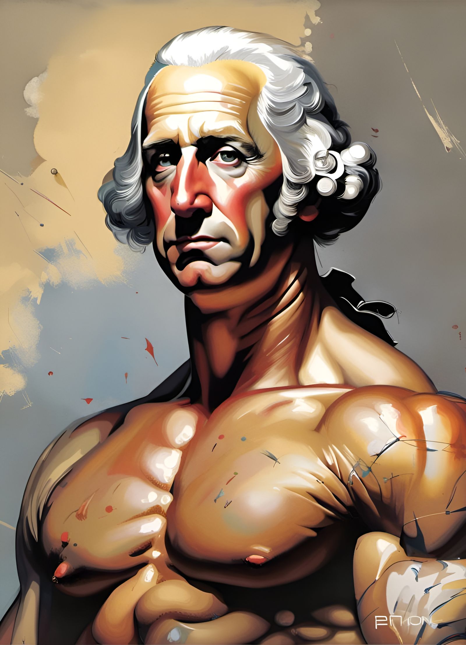 Hyperrealistic Portrait of Muscular George Washington