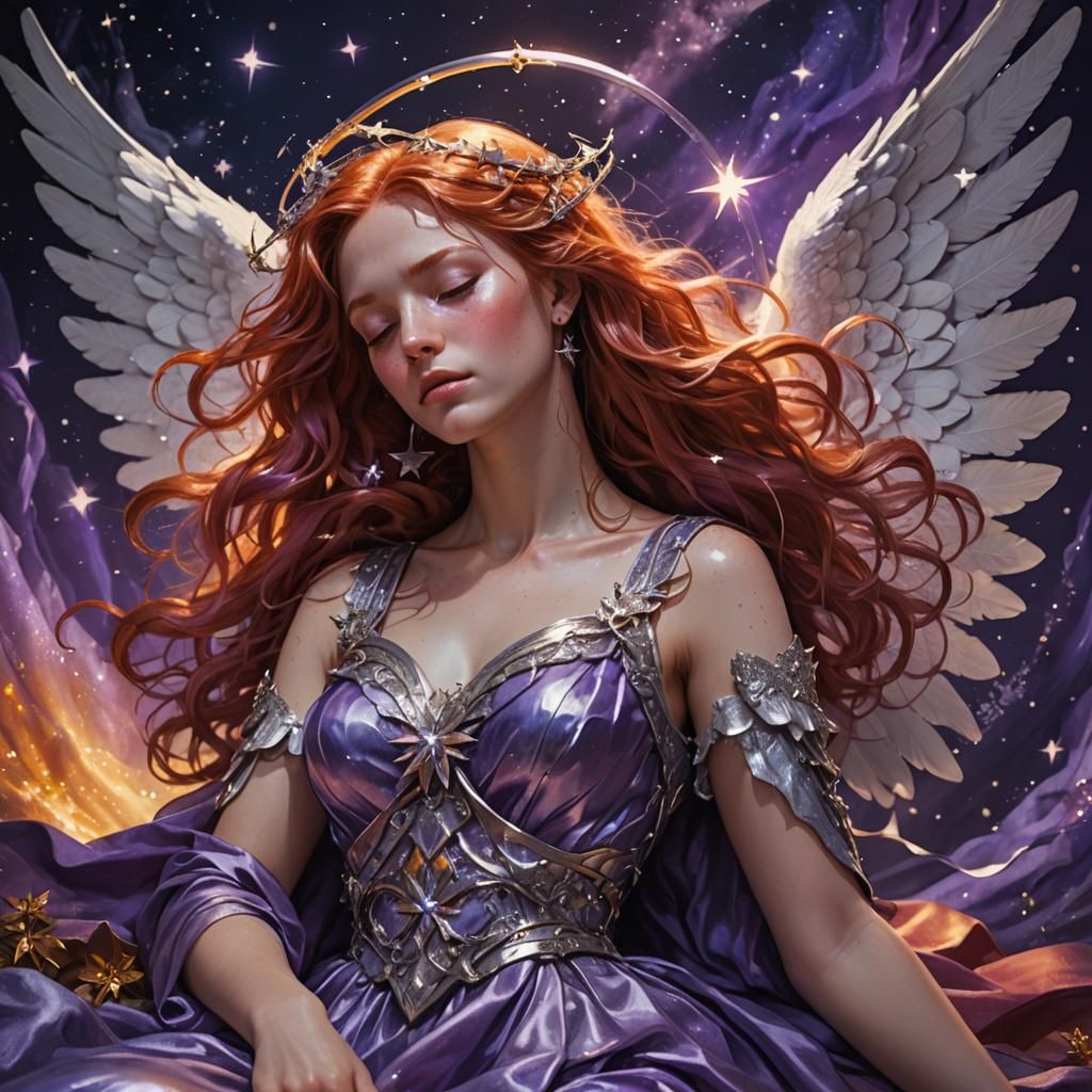 Sleeping Red-Haired Angel in Detailed Splash Art