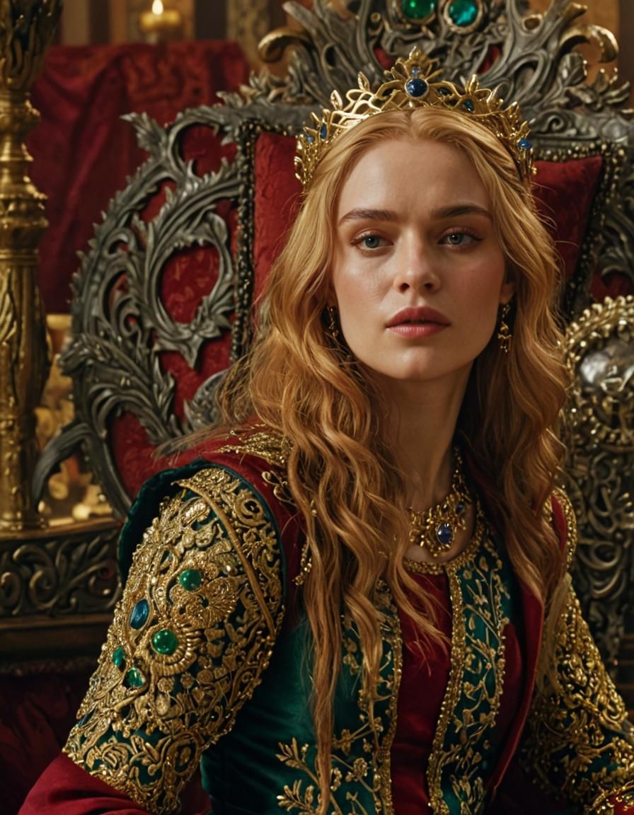 Medieval Queen in Opulent Throne Room