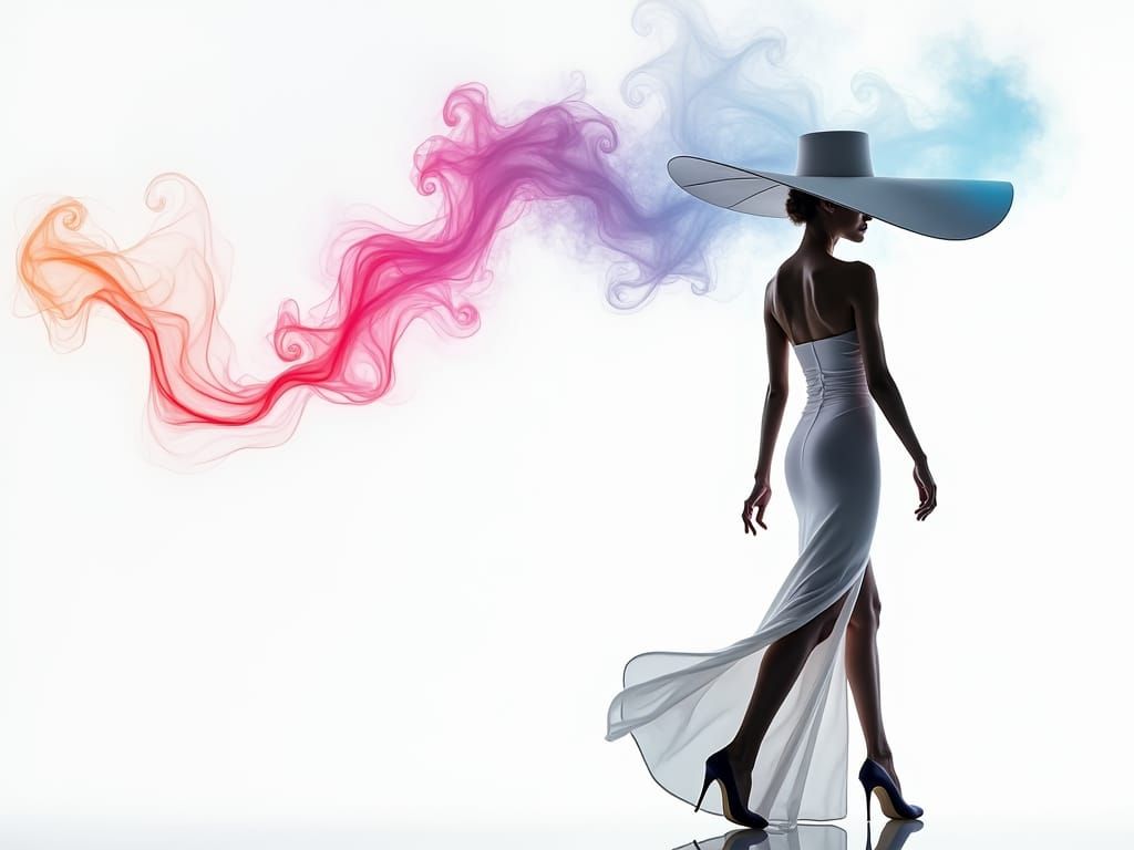 Contour Line Art of Woman with Neon Smoke