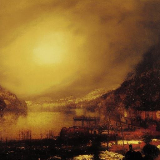 Fireworks Over Winter Landscape in Realist Style