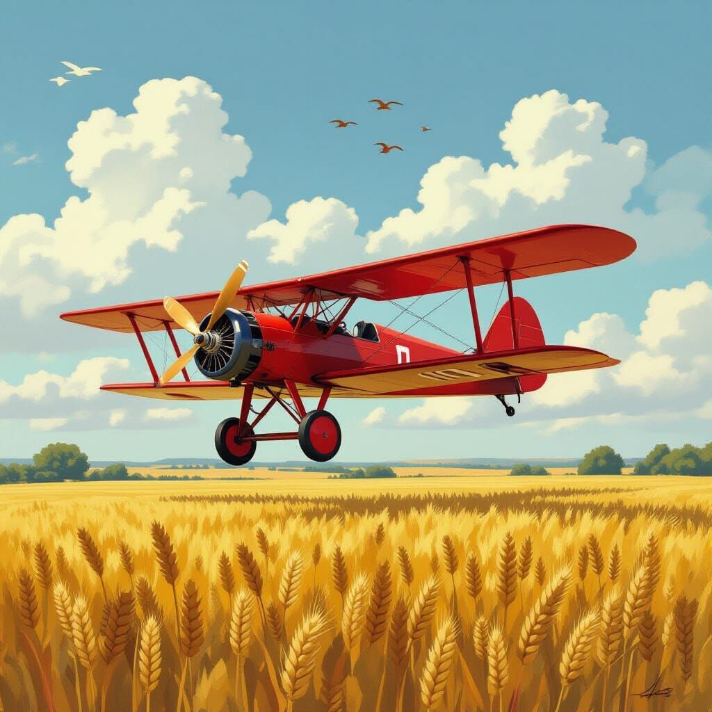 The Red Barron's Triplane Over Wheat Field - Matte Painting