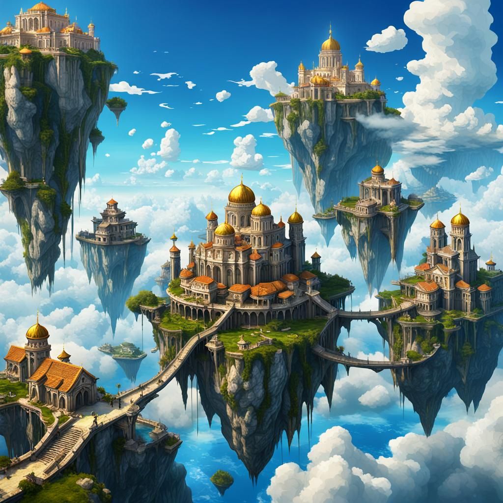 Fantasy Floating Islands with Roman Architecture