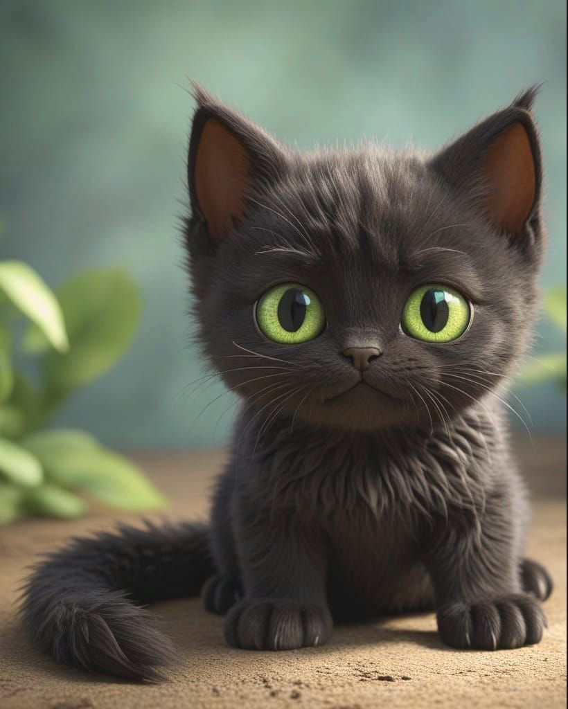 Fuzzy Dragon Kitten with Big Green Eyes