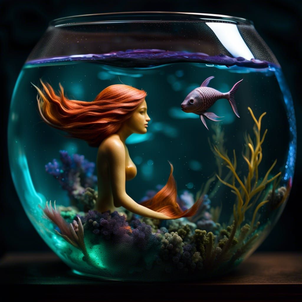 Macro Photo of a Mermaid in a Fishbowl