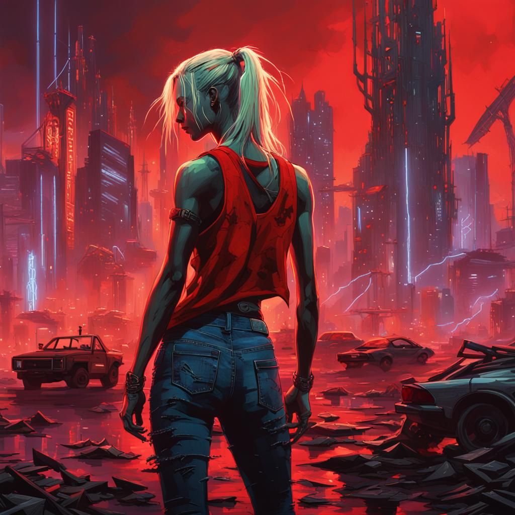 Cyberpunk Witch in Neon-Lit Dystopia