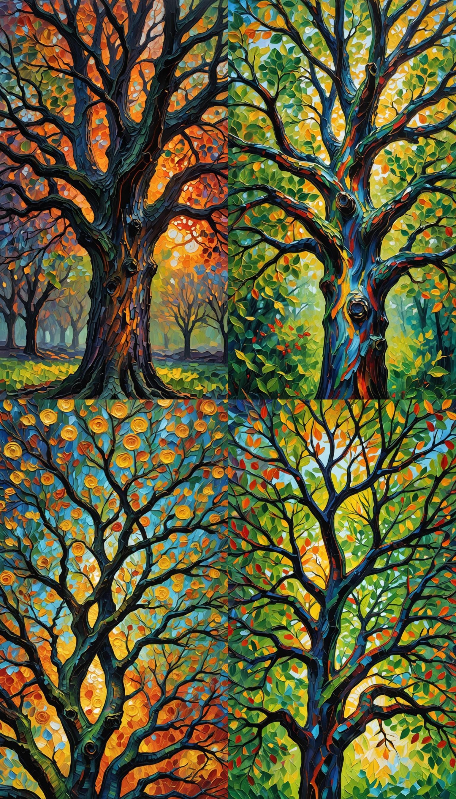 Tree in Expressionist Impasto Oil Painting Style