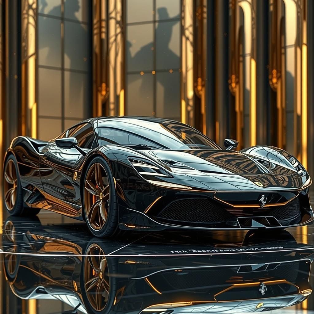 Cyborg and Electric Ferrari in Surrealist Style