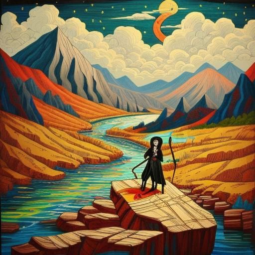 Charon Ferries a Soul to the Underworld in Folk Art