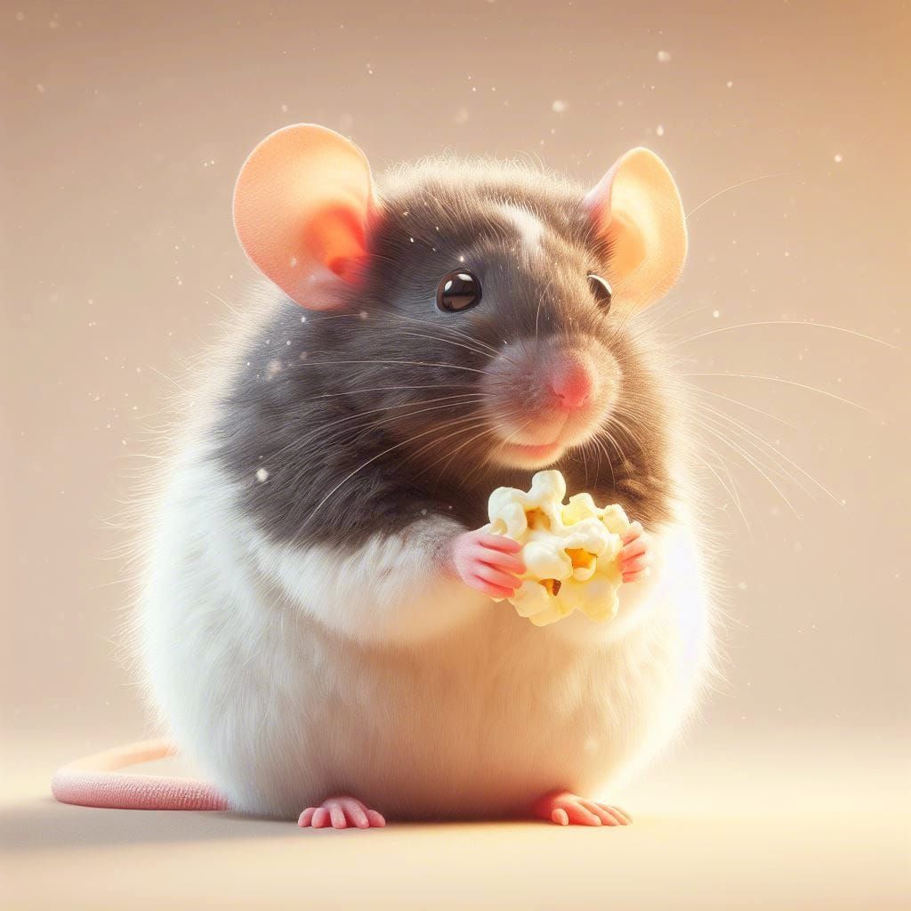 Cute Fluffy Rat with Popcorn in Animated 3D Realism