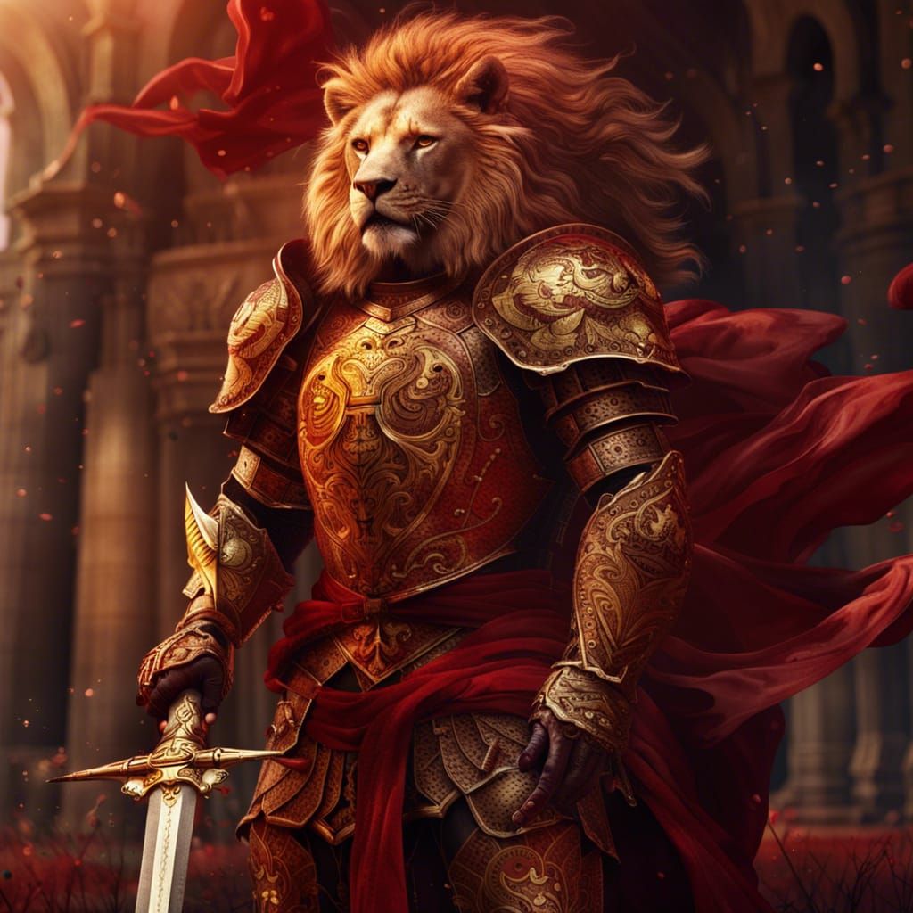 Crimson Knight with Lion Armor in Battlefield